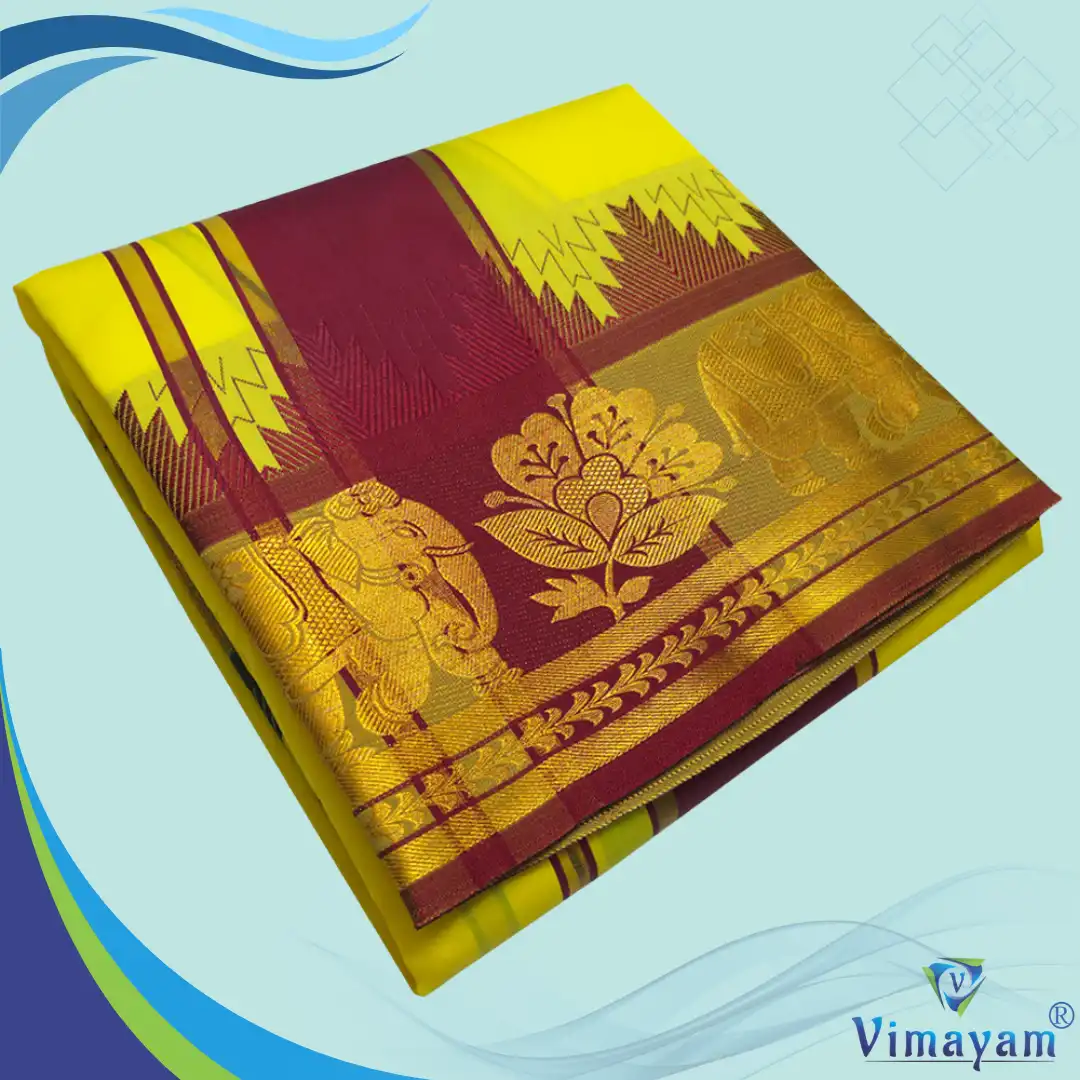 7 SHOT KARISHMA YELLOW Yellow Soft Silk Premium Quality Dhoti Towel 9X5 - Image 1