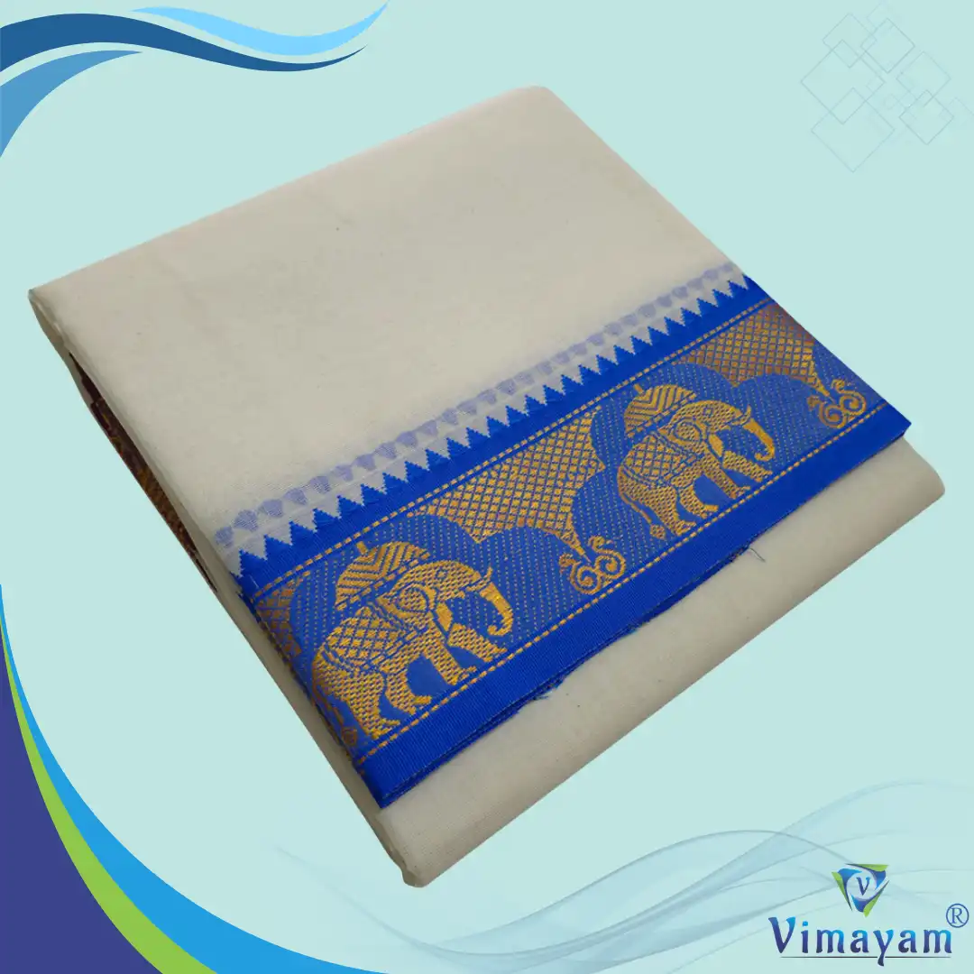 Anandha Blue Blue and Maroon Border Dhoti(Assorted Border Designs) - Image 1