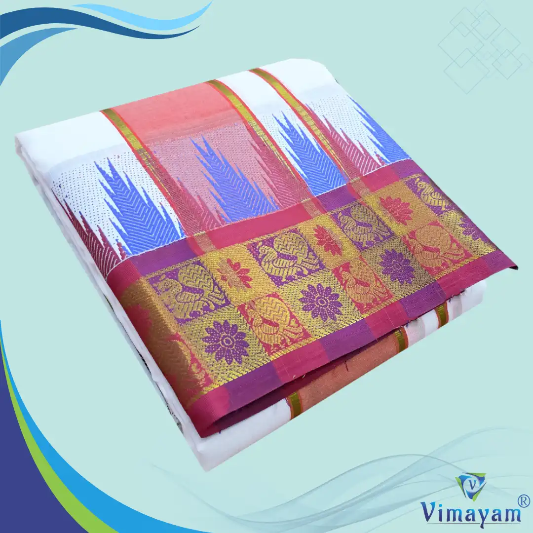 New meena-1 Double Colour Temple Border Premium Quality Cotton Dhoti(Assorted Borders and Colours) - Image 1