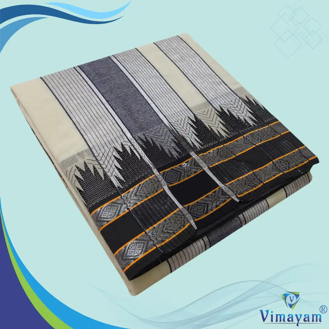 RETTAIPET SILVER BLACK BORDER Plain Mokku Vaishnava Dhoti Pure Cotton Half White Best Quality - Image 1