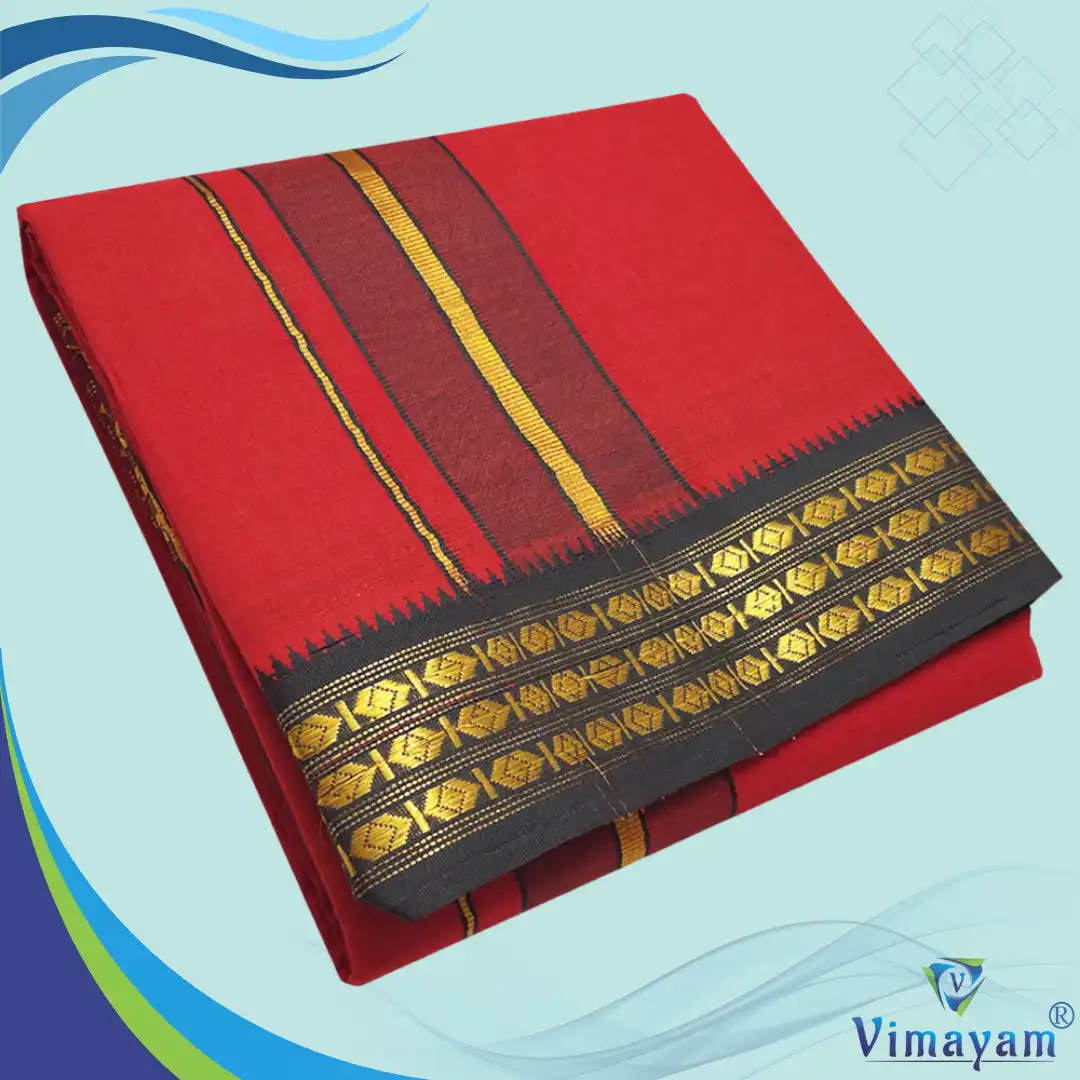 23 Red Color Dhoti with Udraj/Coin Border Dhoti - Image 1