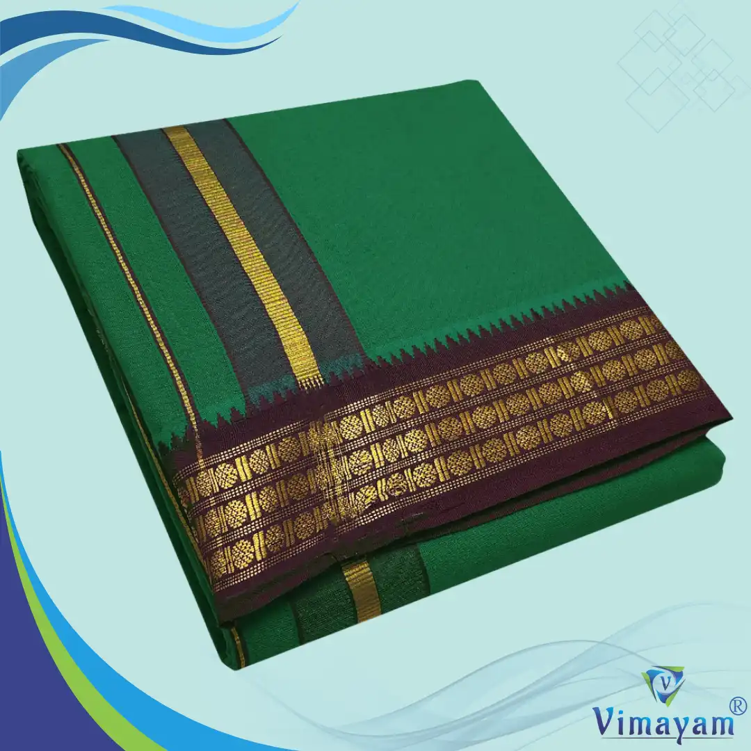 26 Green Color Dhoti with Udraj/Coin Border Dhoti - Image 1