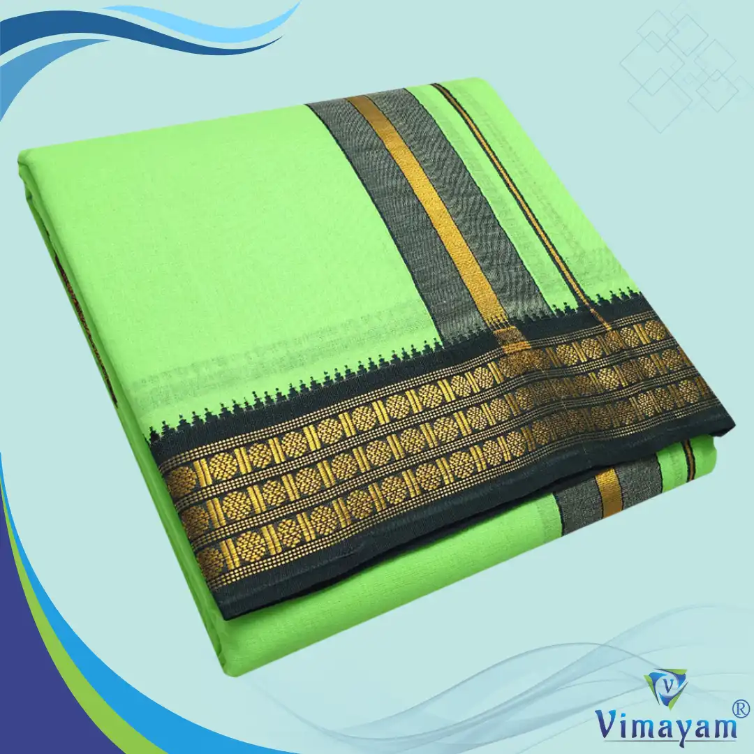 29 Parrot Green Color Dhoti with Udraj/Coin Border Dhoti - Image 1