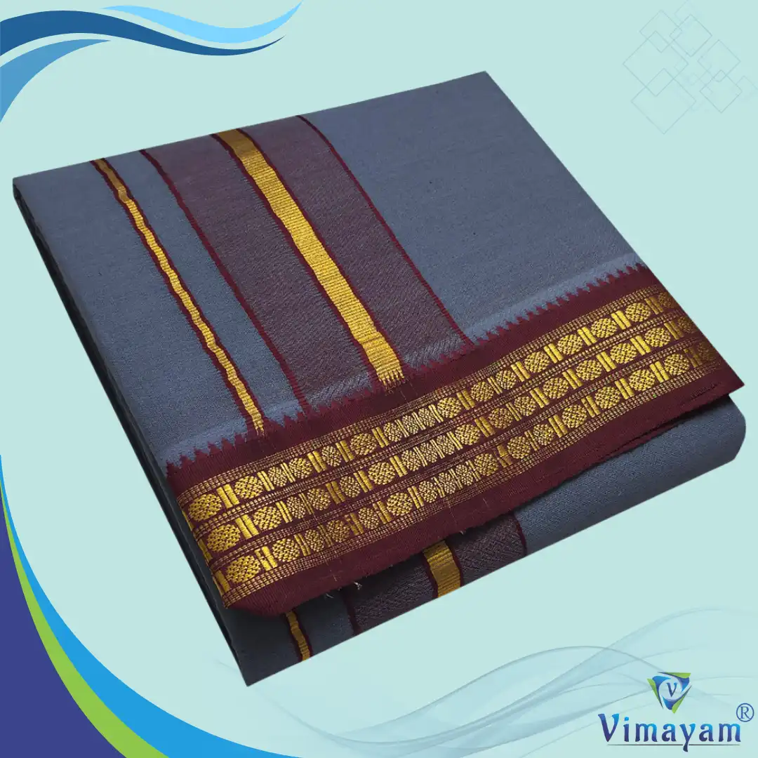 35 Grey Color Dhoti with Udraj/Coin Border Dhoti - Image 1