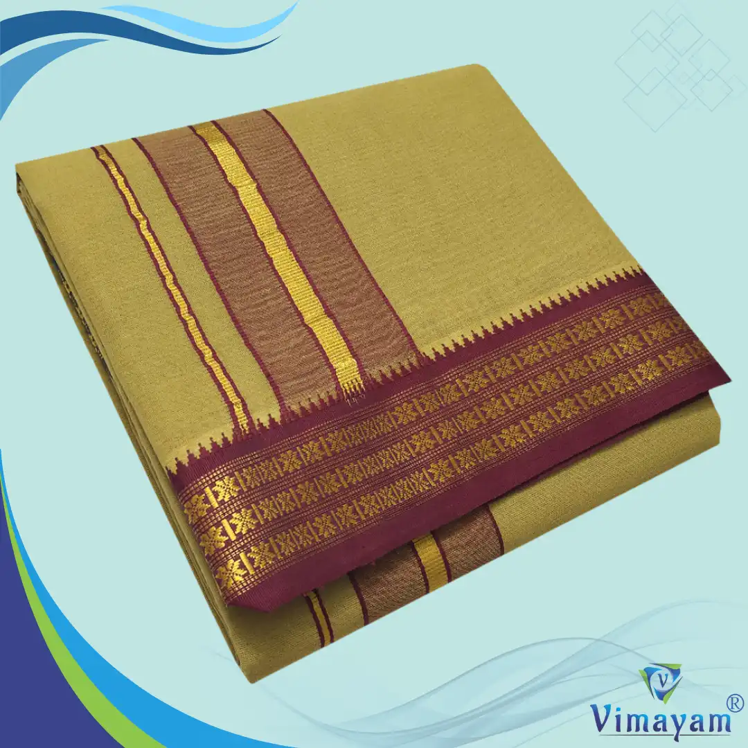 37 Khakki Color Dhoti with Udraj/Coin Border Dhoti - Image 1
