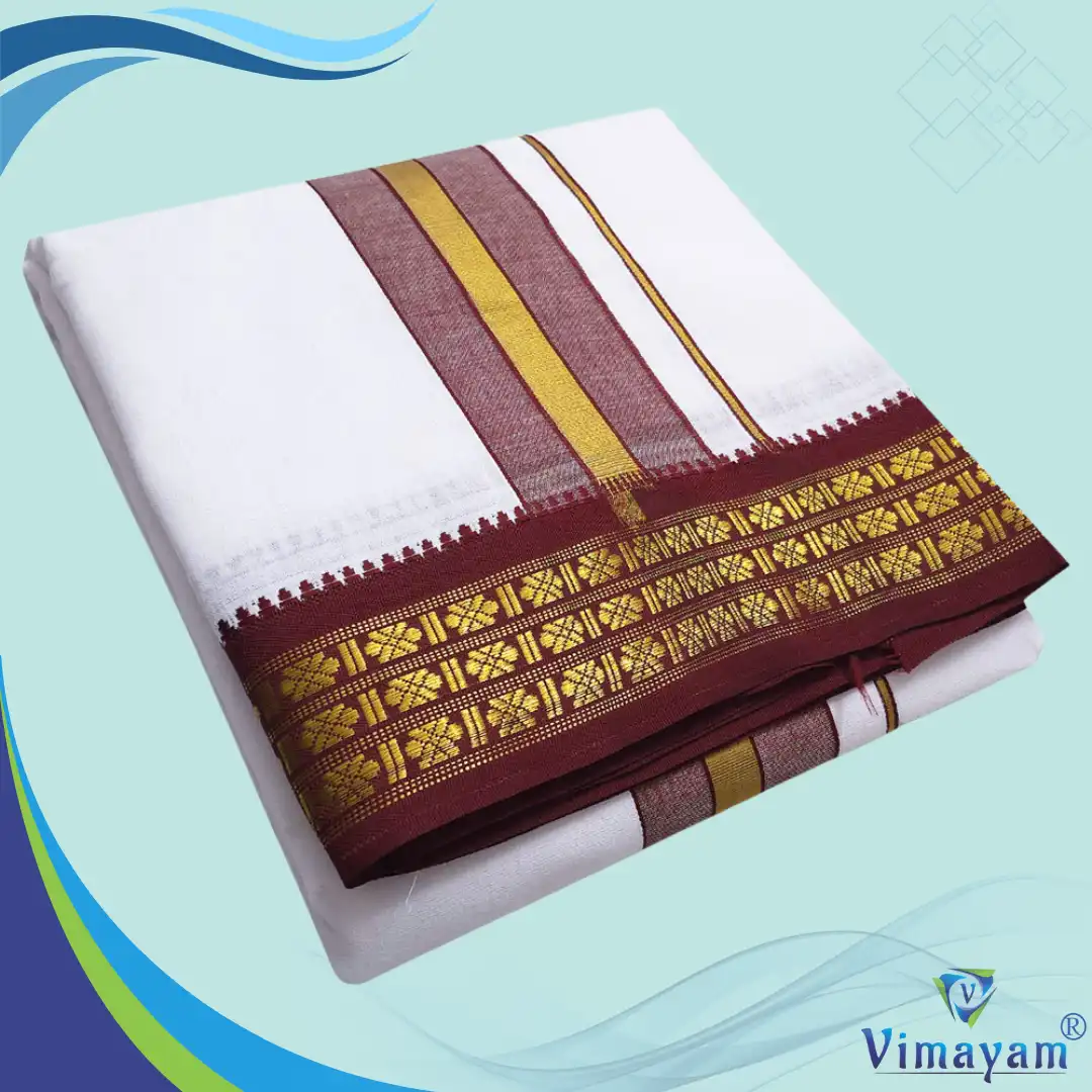 4 White Color Dhoti with Udraj/Coin Border Dhoti - Image 1