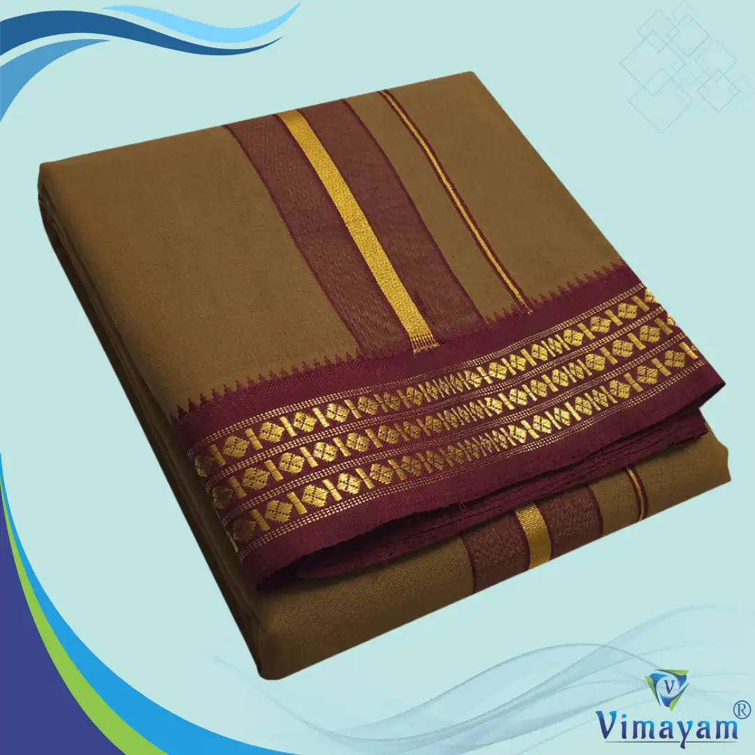 43 Choco Brown Color Dhoti with Udraj/Coin Border Dhoti - Image 1