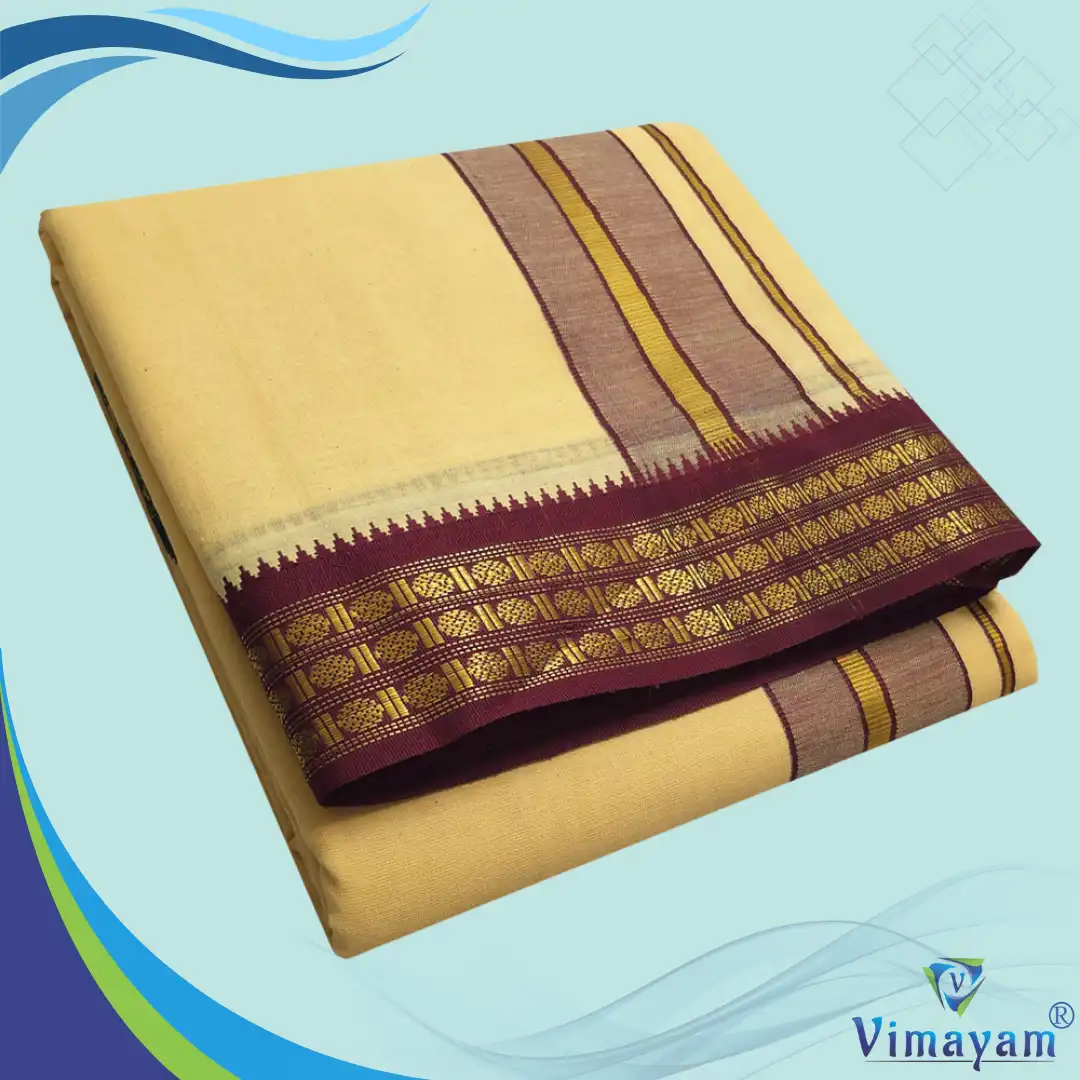 7 Sandal Color Dhoti with Udraj/Coin Border Dhoti - Image 1