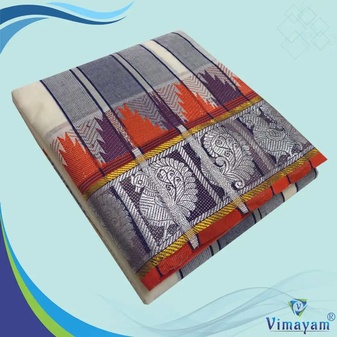 SVT Meena Temple Border Sri Vaishnava Dhoti First Quality - Image 1