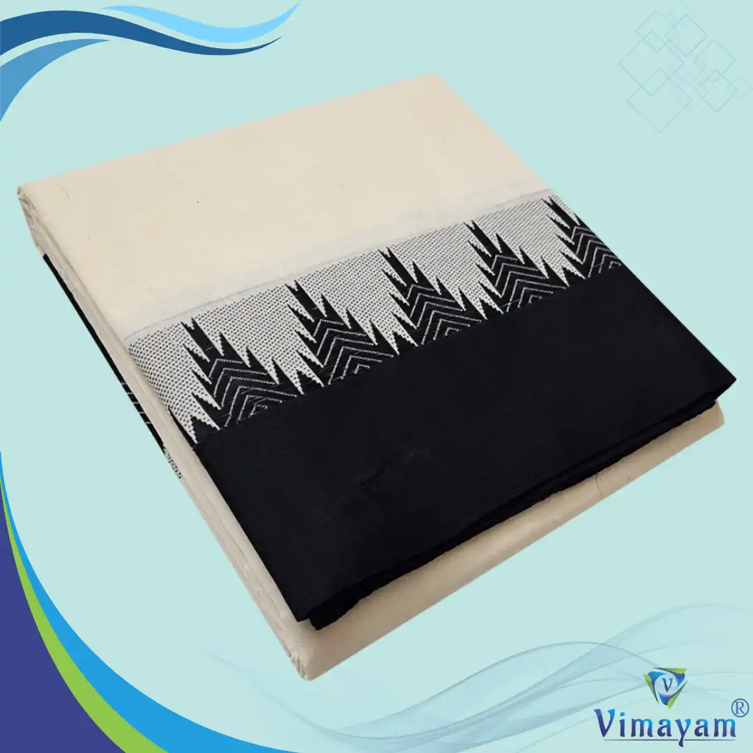 Bavanji Black Black Colour Temple Border Half white Dhoti - Image 1