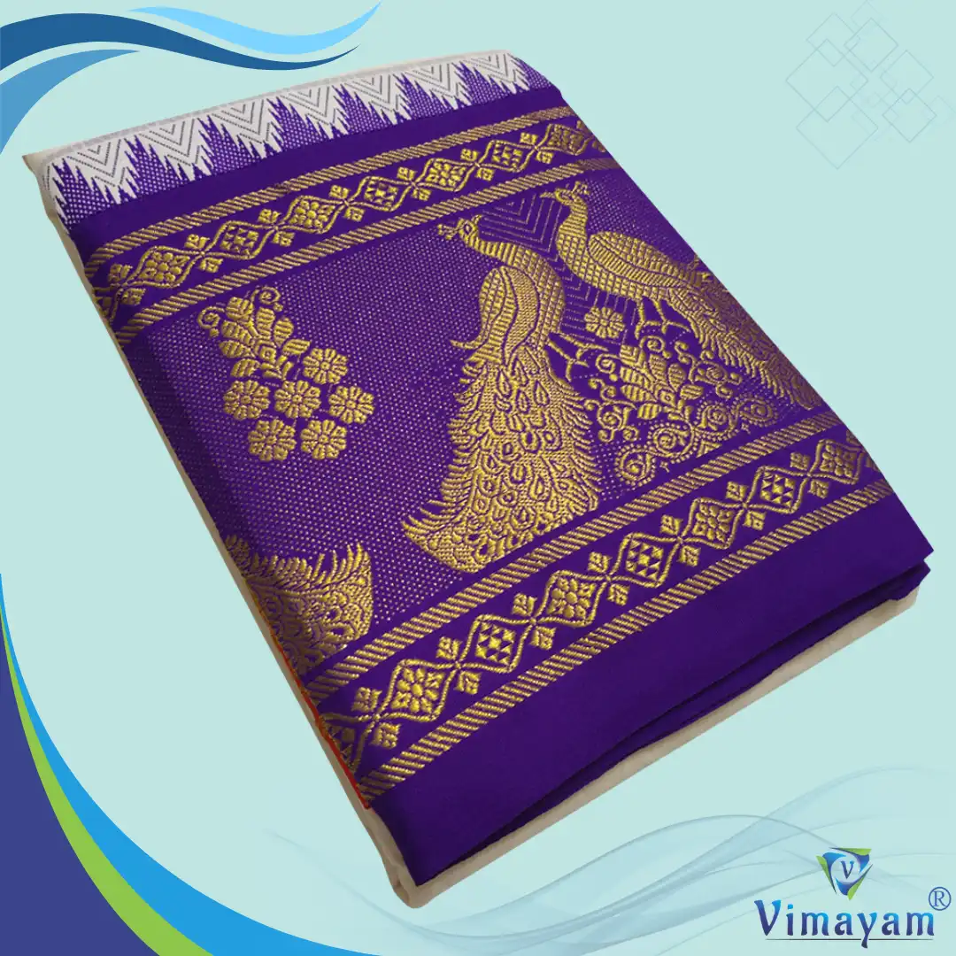 Rettai Peacock Peacock Designed 11" Border Best Quality Dhoti - Image 1