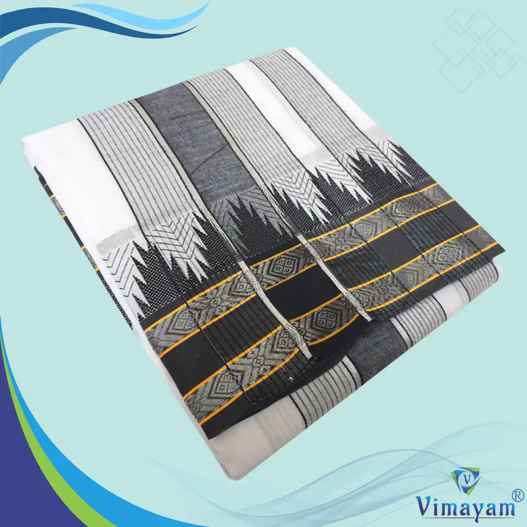 Rettaipet black salavai Plain Mokku Black Border Vaishnava Dhoti Pure Cotton White Best Quality - Image 1