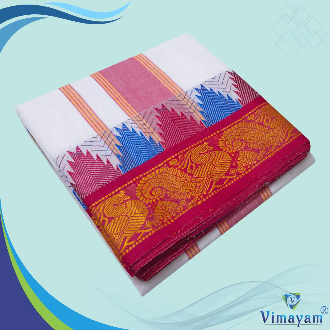 Design3 Peacock Design multicolour temple border dhoti - Image 1