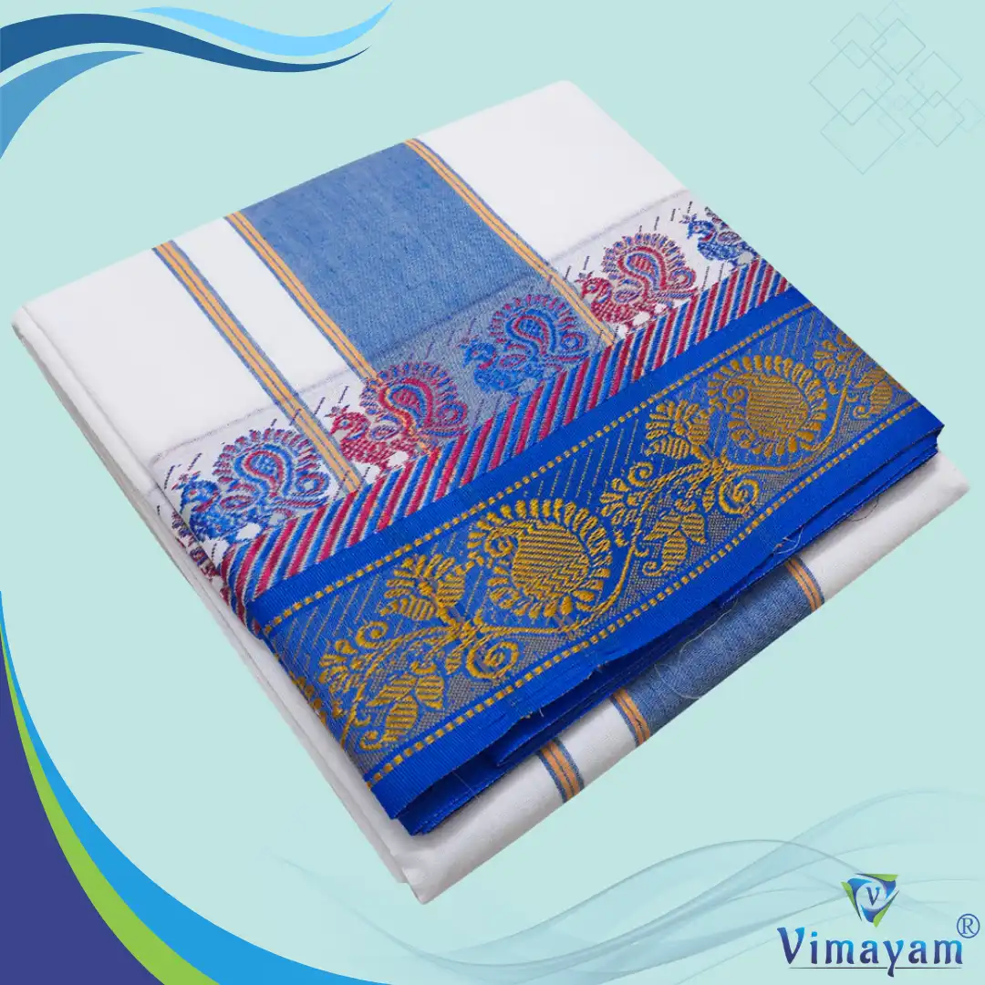 Design4 Flower Designed multicolour temple border dhoti - Image 1