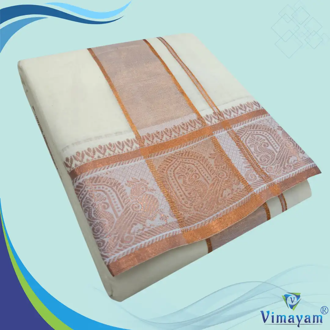 Tissue Copper Copper zari border dhoti (Assorted designs) - Image 1