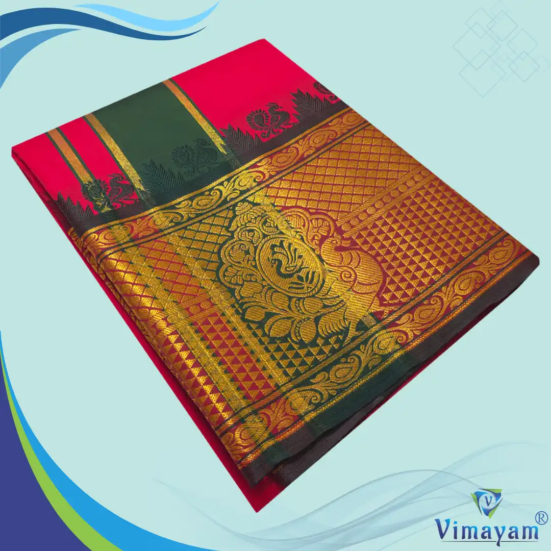 Big Karishma Red Red Colour Soft Silk 9 Inch Border(Assorted Border designs) - Image 1