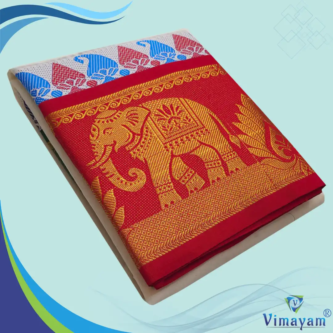 Everest double meena Peacock Fancy Designed 12" Border Dhoti - Image 1